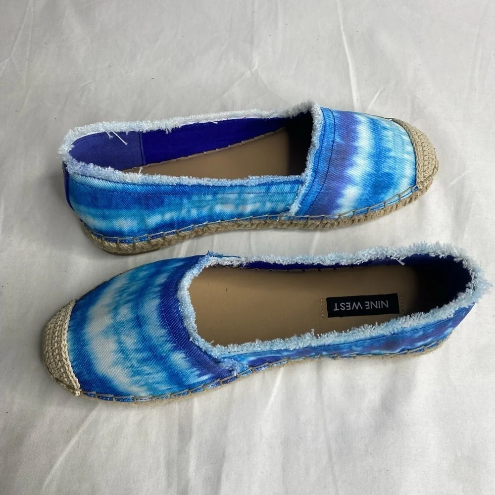 Nine West Maybe2 Blue Tie Dye Espadrilles Women's 6M Frayed Slip-On Loafers